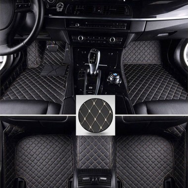 Black and Beige Stitching Luxury Leather Diamond Car Floor Mats for Sale