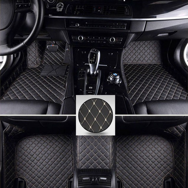 Black and Beige Stitching Luxury Leather Diamond Car Floor Mats for Sale Black and Beige Stitching Luxury Leather Diamond Car Floor Mats for Sale