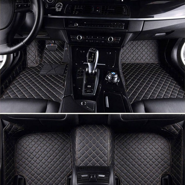 Black and Beige Stitching Luxury Leather Diamond Car Floor Mats for Sale Black and Beige Stitching Luxury Leather Diamond Car Floor Mats for Sale
