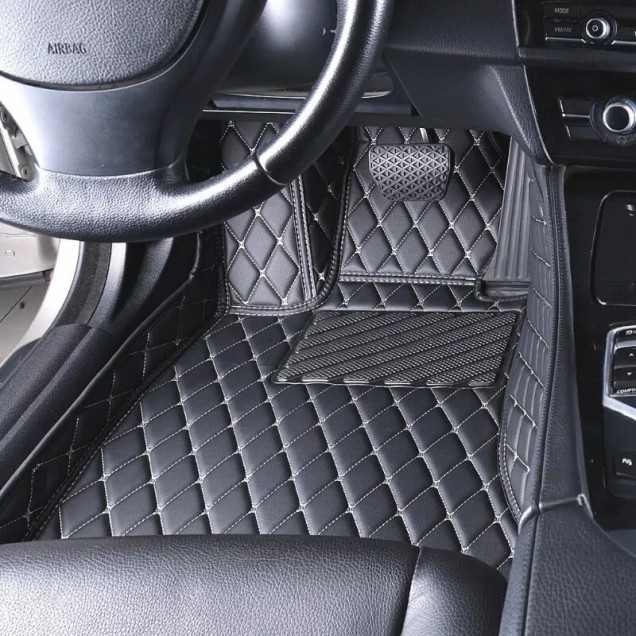 Black and Beige Stitching Luxury Leather Diamond Car Floor Mats for Sale Black and Beige Stitching Luxury Leather Diamond Car Floor Mats for Sale