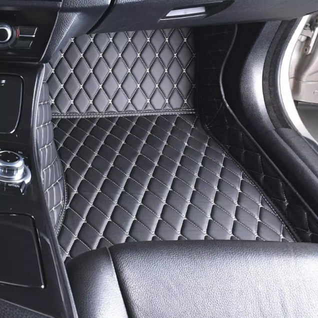 Black and Beige Stitching Luxury Leather Diamond Car Floor Mats for Sale Black and Beige Stitching Luxury Leather Diamond Car Floor Mats for Sale