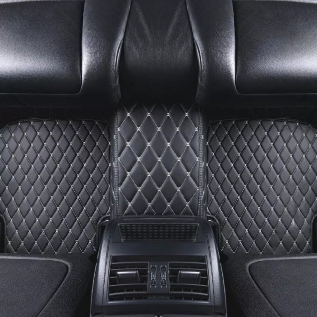 Black and Beige Stitching Luxury Leather Diamond Car Floor Mats for Sale Black and Beige Stitching Luxury Leather Diamond Car Floor Mats for Sale