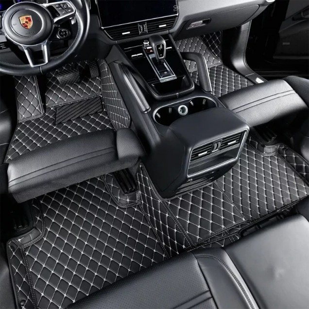 Black and Beige Stitching Luxury Leather Diamond Car Floor Mats for Sale Black and Beige Stitching Luxury Leather Diamond Car Floor Mats for Sale