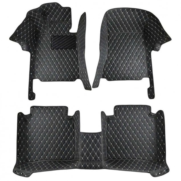 Black and Beige Stitching Luxury Leather Diamond Car Floor Mats for Sale Black and Beige Stitching Luxury Leather Diamond Car Floor Mats for Sale