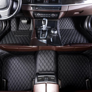 Black and Black Stitching Luxury Leather Diamond Car Floor Mats for Sale