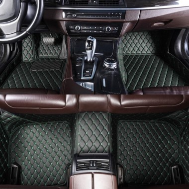 Black and Green Stitching Luxury Leather Diamond Car Floor Mats for Sale