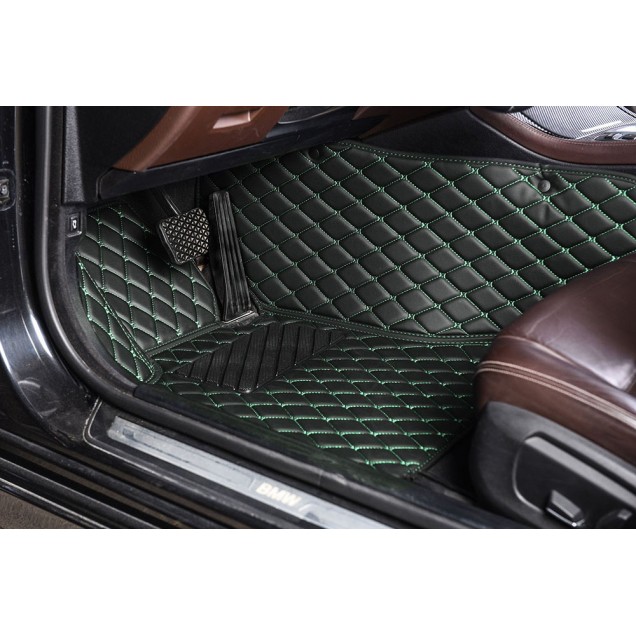 Black and Green Stitching Luxury Leather Diamond Car Floor Mats for Sale