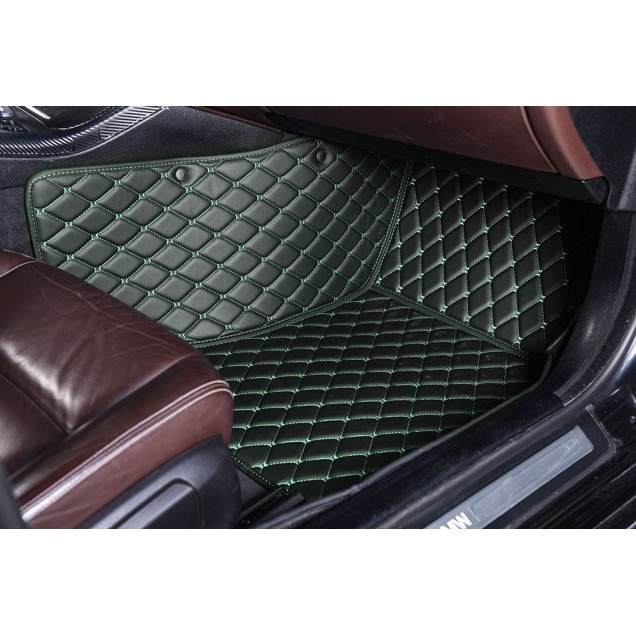 Black and Green Stitching Luxury Leather Diamond Car Floor Mats for Sale