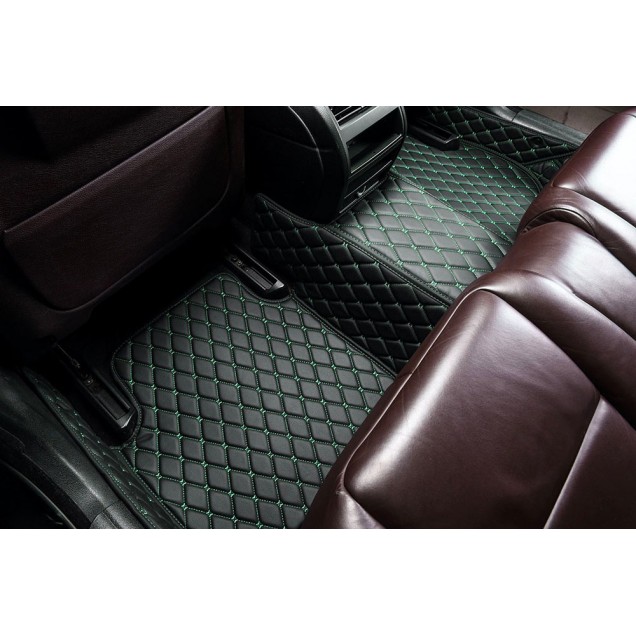 Black and Green Stitching Luxury Leather Diamond Car Floor Mats for Sale