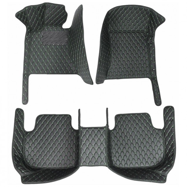 Black and Green Stitching Luxury Leather Diamond Car Floor Mats for Sale