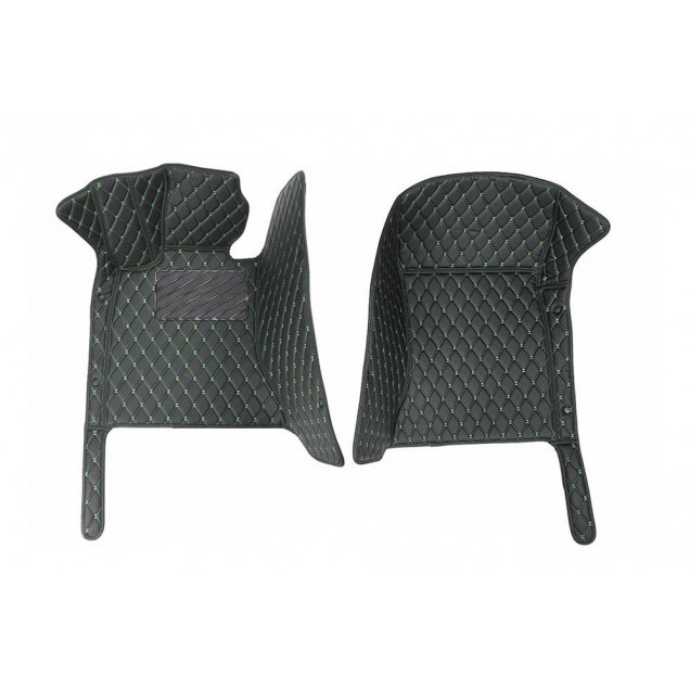 Black and Green Stitching Luxury Leather Diamond Car Floor Mats for Sale