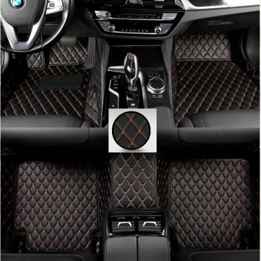 Black and Orange Stitching Luxury Leather Diamond Car Floor Mats for Sale