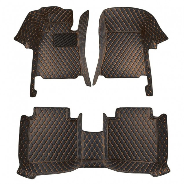 Black and Orange Stitching Luxury Leather Diamond Car Floor Mats for Sale