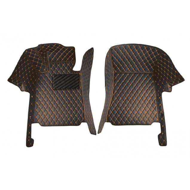 Black and Orange Stitching Luxury Leather Diamond Car Floor Mats for Sale