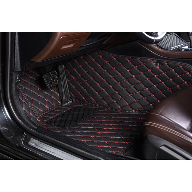 Black and Red Stitching Luxury Leather Diamond Car Floor Mats for Sale Black and Red Stitching Luxury Leather Diamond Car Floor Mats for Sale