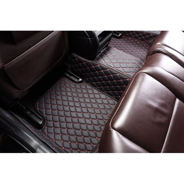 Black and Red Stitching Luxury Leather Diamond Car Floor Mats for Sale Black and Red Stitching Luxury Leather Diamond Car Floor Mats for Sale