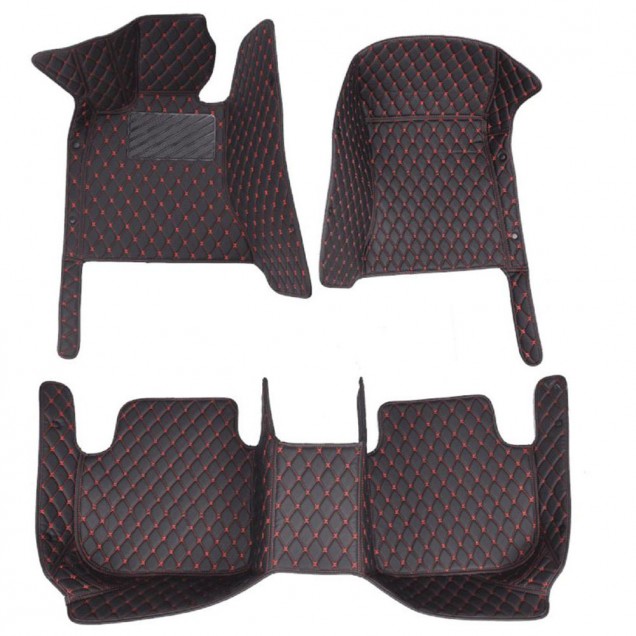 Black and Red Stitching Luxury Leather Diamond Car Floor Mats for Sale Black and Red Stitching Luxury Leather Diamond Car Floor Mats for Sale