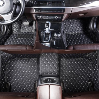 Black and White Stitching Luxury Leather Diamond Car Floor Mats for Sale