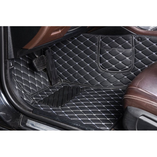 Black and White Stitching Luxury Leather Diamond Car Floor Mats for Sale