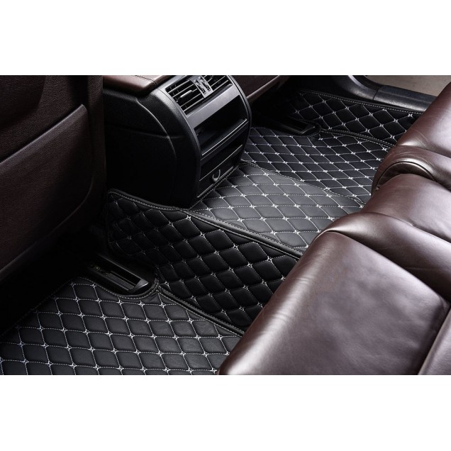 Black and White Stitching Luxury Leather Diamond Car Floor Mats for Sale