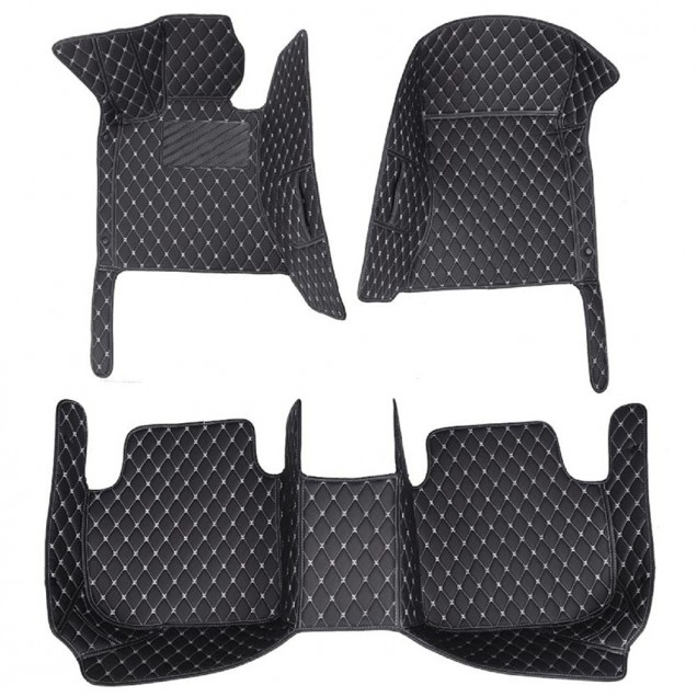 Black and White Stitching Luxury Leather Diamond Car Floor Mats for Sale
