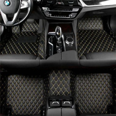 Black and Yellow Stitching Luxury Leather Diamond Car Floor Mats for Sale