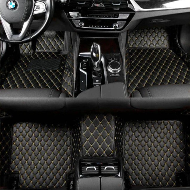 Black and Yellow Stitching Luxury Leather Diamond Car Floor Mats for Sale