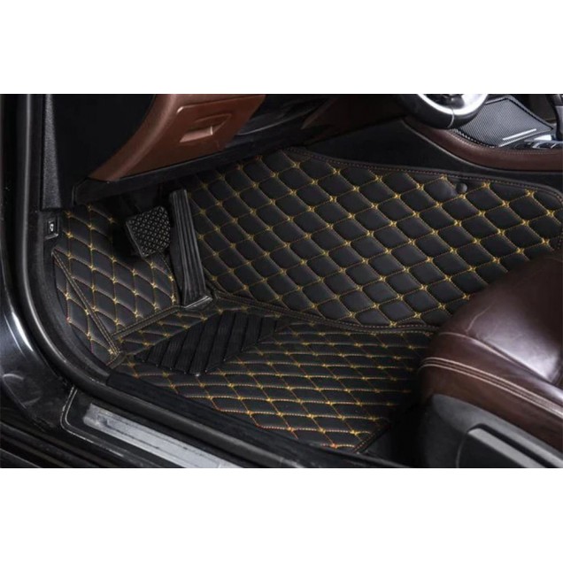 Black and Yellow Stitching Luxury Leather Diamond Car Floor Mats for Sale