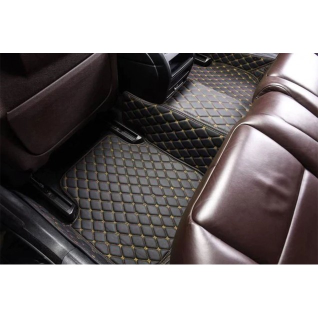 Black and Yellow Stitching Luxury Leather Diamond Car Floor Mats for Sale