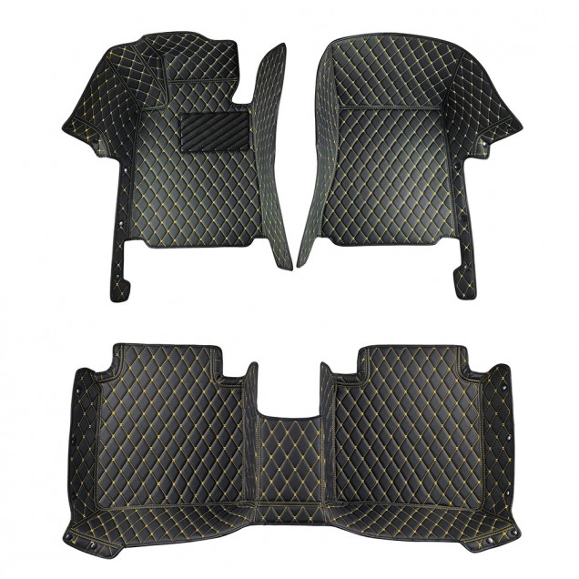 Black and Yellow Stitching Luxury Leather Diamond Car Floor Mats for Sale