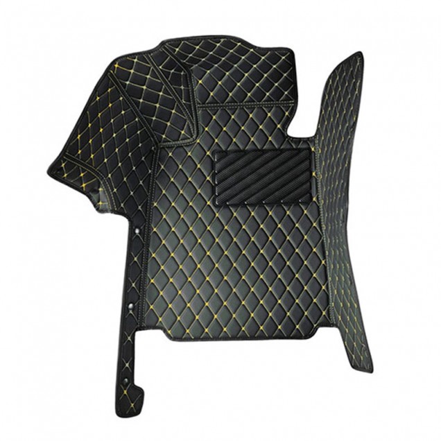 Black and Yellow Stitching Luxury Leather Diamond Car Floor Mats for Sale