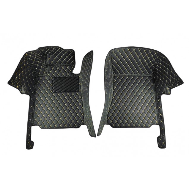 Black and Yellow Stitching Luxury Leather Diamond Car Floor Mats for Sale