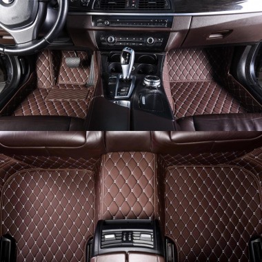 Dark Brown Luxury Leather Diamond Car Floor Mats for Sale