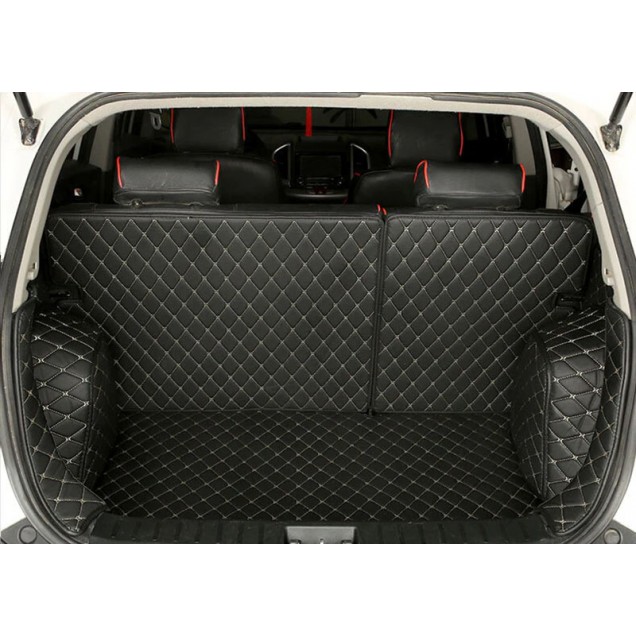 Black and Beige Stitching Full Cover Luxury Leather Diamond Trunk Car Floor Mats for Sale Black and Beige Stitching Full Cover Luxury Leather Diamond Trunk Car Floor Mats for Sale