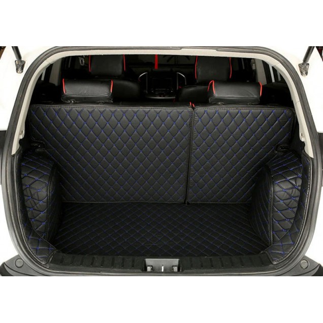 Black and Blue Stitching Full Cover Luxury Leather Diamond Trunk Car Floor Mats for Sale Black and Blue Stitching Full Cover Luxury Leather Diamond Trunk Car Floor Mats for Sale