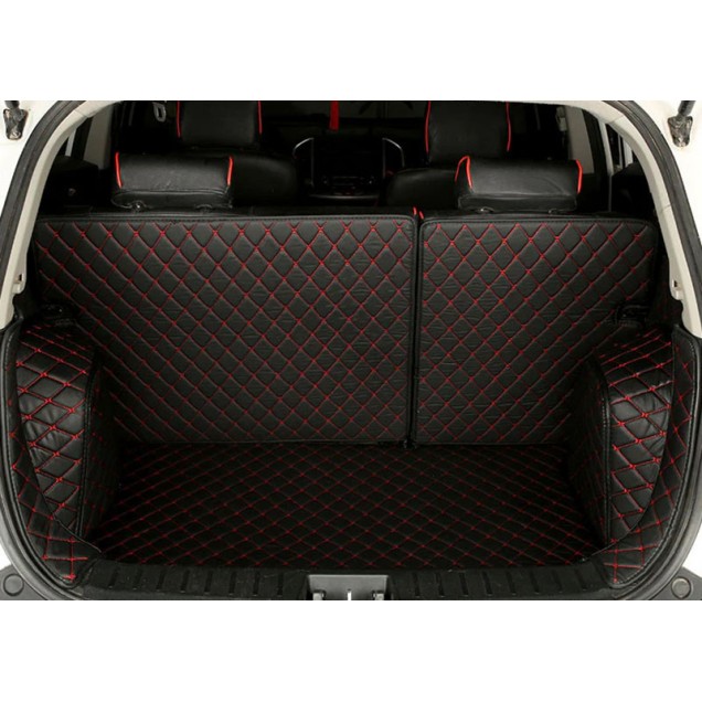 Black and Red Stitching Full Cover Luxury Leather Diamond Trunk Car Floor Mats for Sale Black and Red Stitching Full Cover Luxury Leather Diamond Trunk Car Floor Mats for Sale