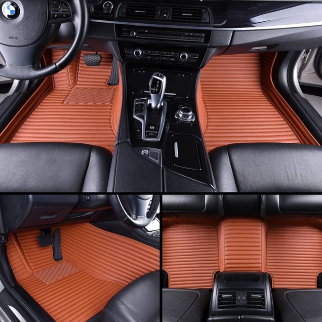 Brown Luxury Leather Stripe Car Floor Mats for Sale