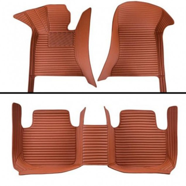 Brown Luxury Leather Stripe Car Floor Mats for Sale