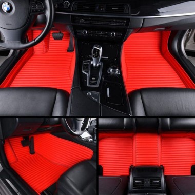 Red Luxury Leather Stripe Car Mats for Sale
