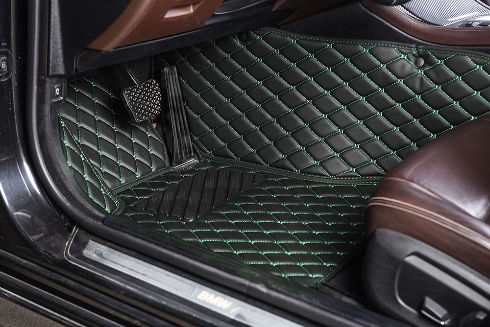 Black and Green Stitching Luxury Leather Diamond Car Mats for Sale