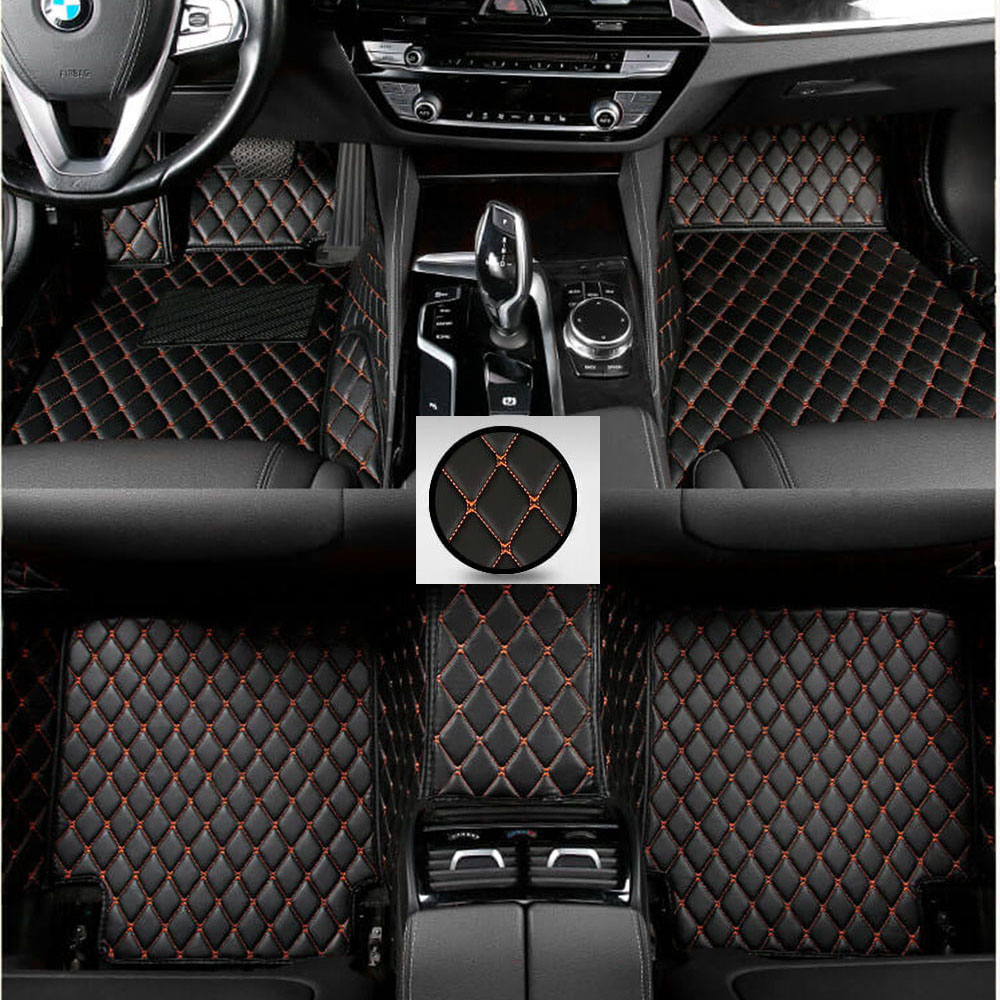 Black and Orange Stitching Luxury Leather Diamond Car Mats for Sale