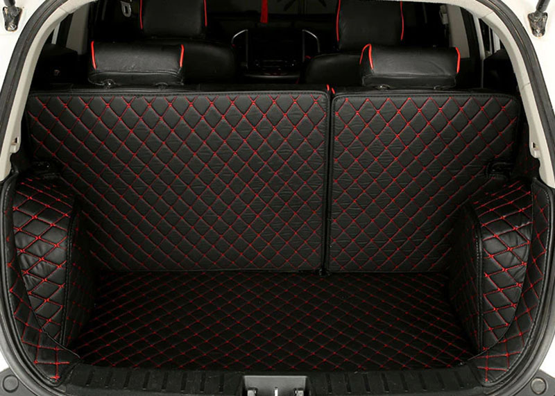 Black and Red Stitching Full Cover Luxury Leather Diamond Trunk Car Mats for Sale