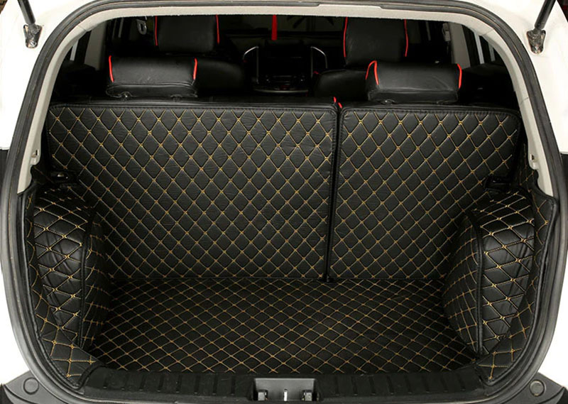 Black and Yellow Stitching Full Cover Luxury Leather Diamond Trunk Car Mats for Sale