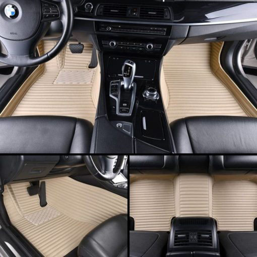 Beige Luxury Leather Stripe Car Mats for Sale